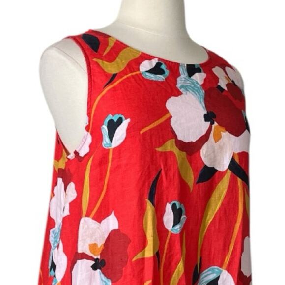 Sigrid Olsen Dress Sleeveless A-line 100% Linen Red White Floral Women’s Size XL - Picture 6 of 10